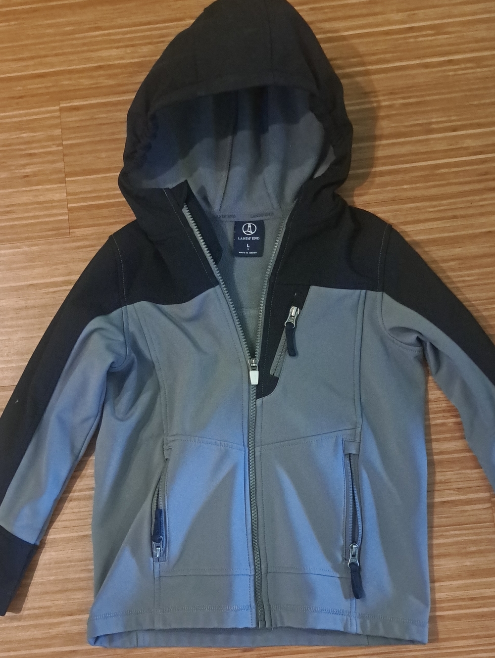 Brand New Lands' End Colorblock Hooded Softshell Jacket - Gray & Black 7 Large